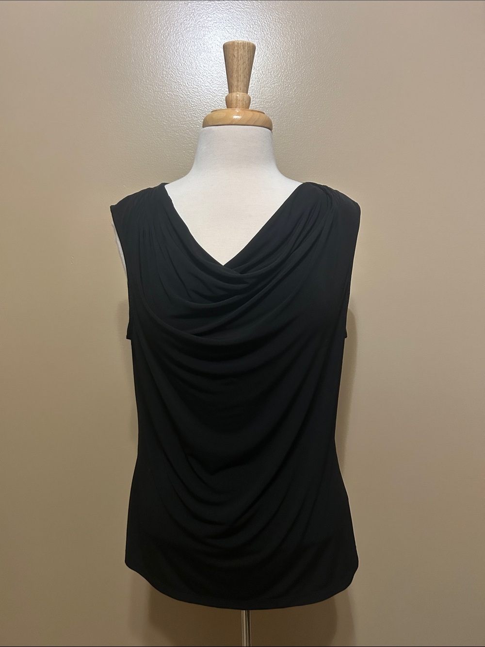 Rafaella Black Sleeveless Draped Cowl Neck Blouse